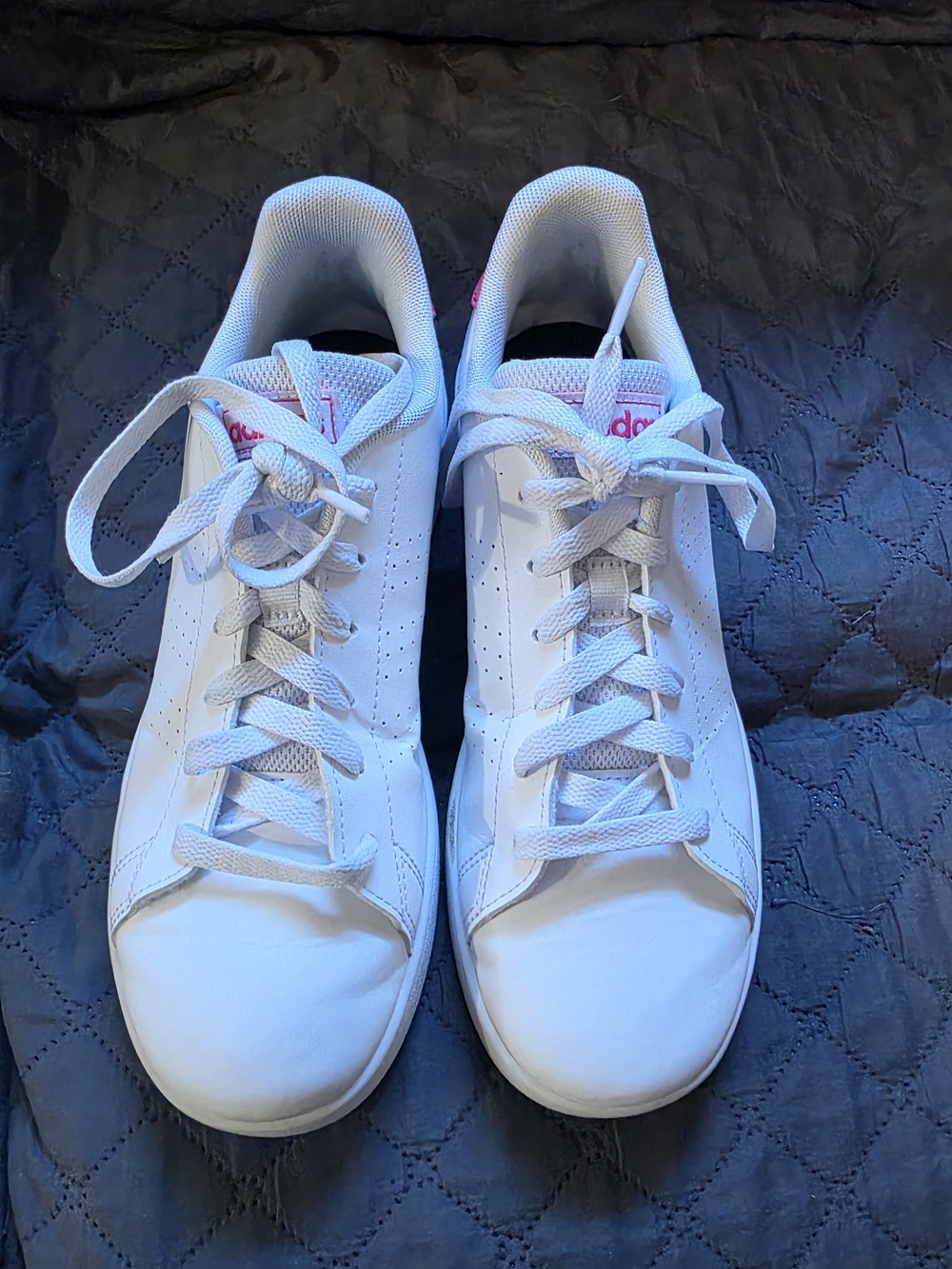Adidas White Leather Sneakers with Pink Logo 4.5Y
